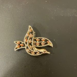 Vintage bird gold orange brooch